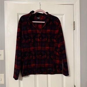 Eddie Bauer | Red, Black, Green Plaid Pullover Quarter Zip Sweatshirt | Size 2XL
